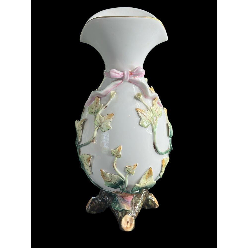 Vintage Vista Aegre Vase Portugal Porcelain Vases V.A. Portugal Ivy And Ribbon